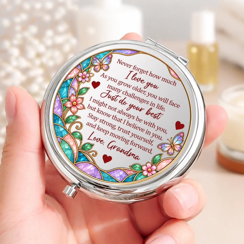 Custom Name Floral Encouragement Gifts for Daughter and Granddaughter - Personalized Compact Mirror