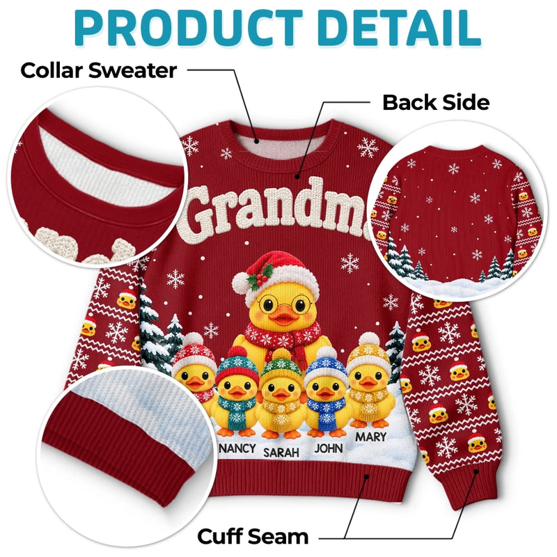 Custom Name Christmas Duck Family Gifts For Grandma - Personalized Ugly Sweatshirt