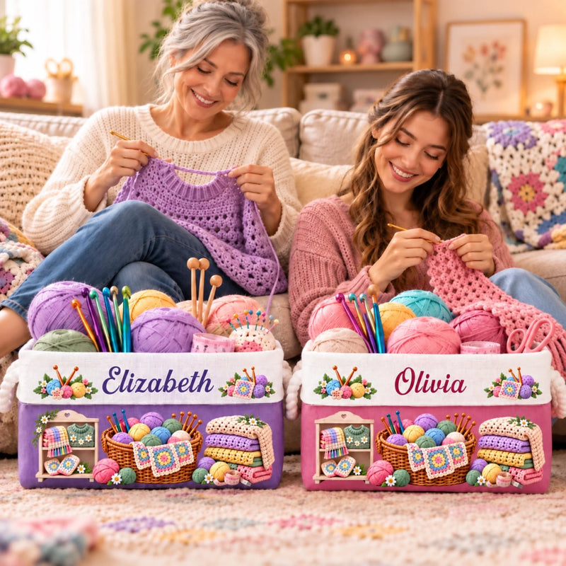 Custom Knitting Crochet Gifts For Crocheters, Crafters, Women - Personalized Storage Basket