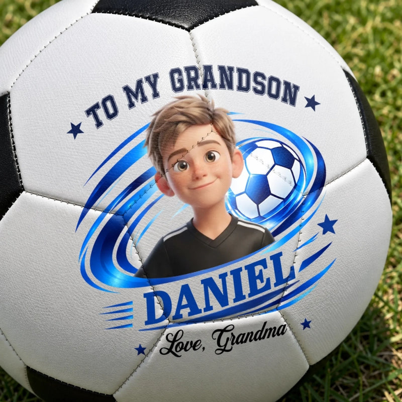 Custom Photo Soccer Player Gifts For Grandson - Personalized Soccer Ball