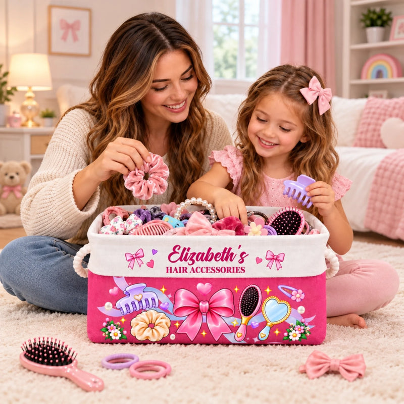 Custom Name Hair Accessories Gifts For Women, Girls, Kids - Personalized Storage Basket
