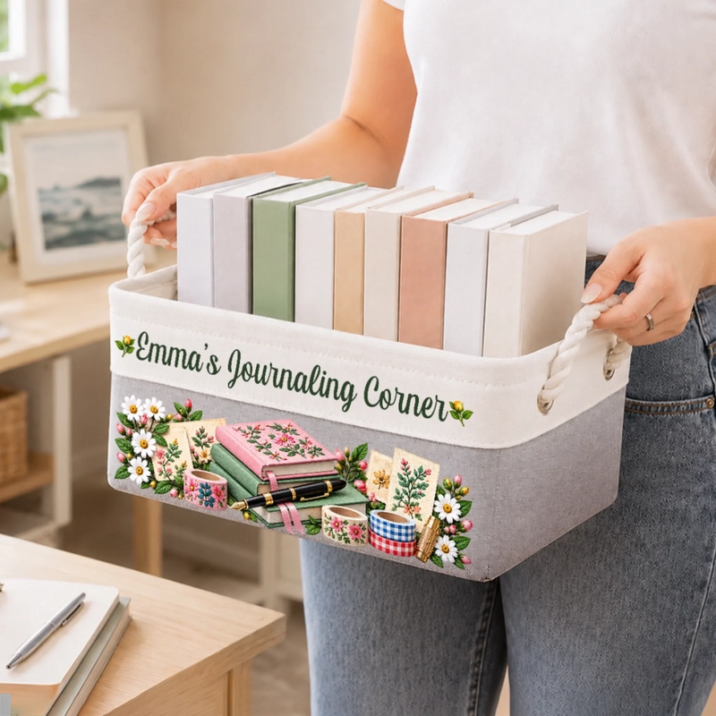 Custom Name Journaling Corner Decor - Personalized Storage Basket