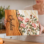 Custom Name Floral Kitchen Decor Gifts For Her - Personalized Glass Cutting Board
