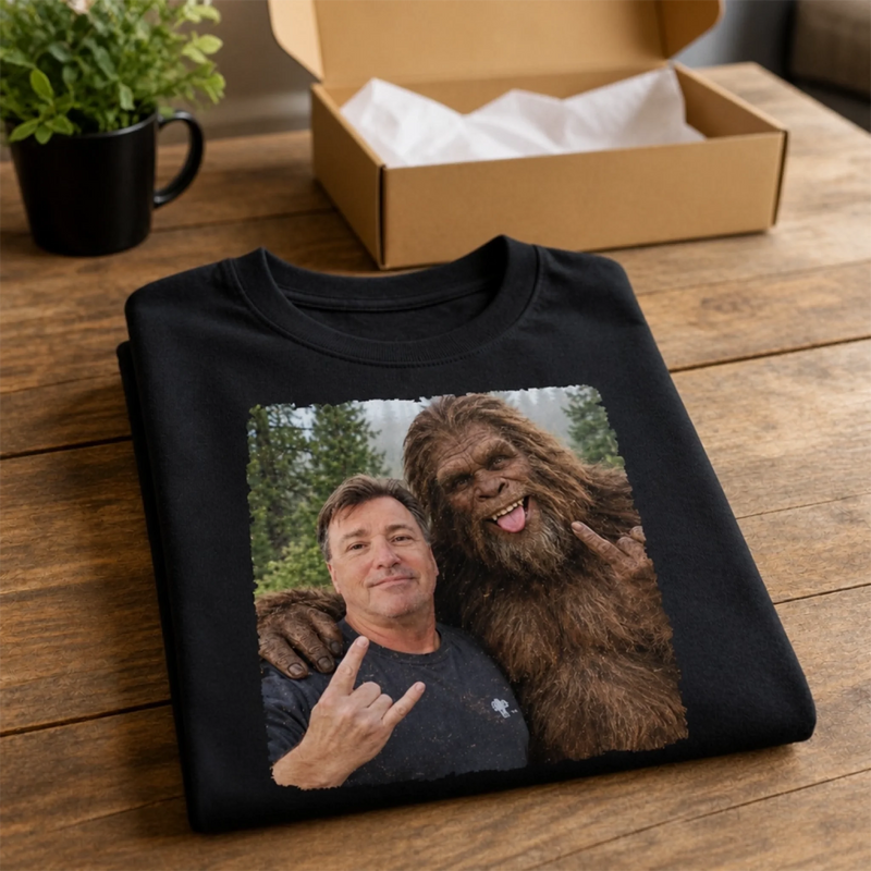 Custom Photo Funny Bigfoot Selfie Gifts for Men and Women - Personalized Comfort T-Shirt