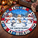 Custom Name Snowman Christmas Family Scene Decor - Personalized Quilted Round Mat