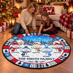 Custom Name Snowman Christmas Family Scene Decor - Personalized Quilted Round Mat