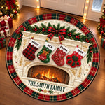 Custom Name Christmas Stockings Fireplace Family Decor - Personalized Quilted Round Mat