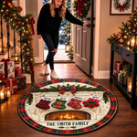 Custom Name Christmas Stockings Fireplace Family Decor - Personalized Quilted Round Mat
