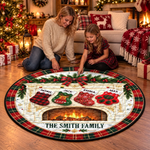 Custom Name Christmas Stockings Fireplace Family Decor - Personalized Quilted Round Mat