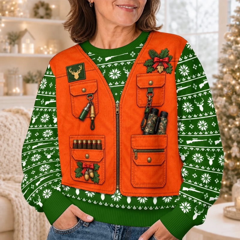 Custom Photo Merry Huntmas Deer Scene for Him - Personalized Ugly Sweatshirt