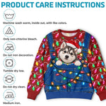 Custom Pet Photo Santa Hat Husky Christmas Gifts For Dog Cat Lovers, Pet Lovers - Personalized Ugly Sweatshirt