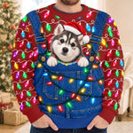 Custom Pet Photo Santa Hat Husky Christmas Gifts For Dog Cat Lovers, Pet Lovers - Personalized Ugly Sweatshirt