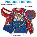 Custom Pet Photo Santa Hat Husky Christmas Gifts For Dog Cat Lovers, Pet Lovers - Personalized Ugly Sweatshirt