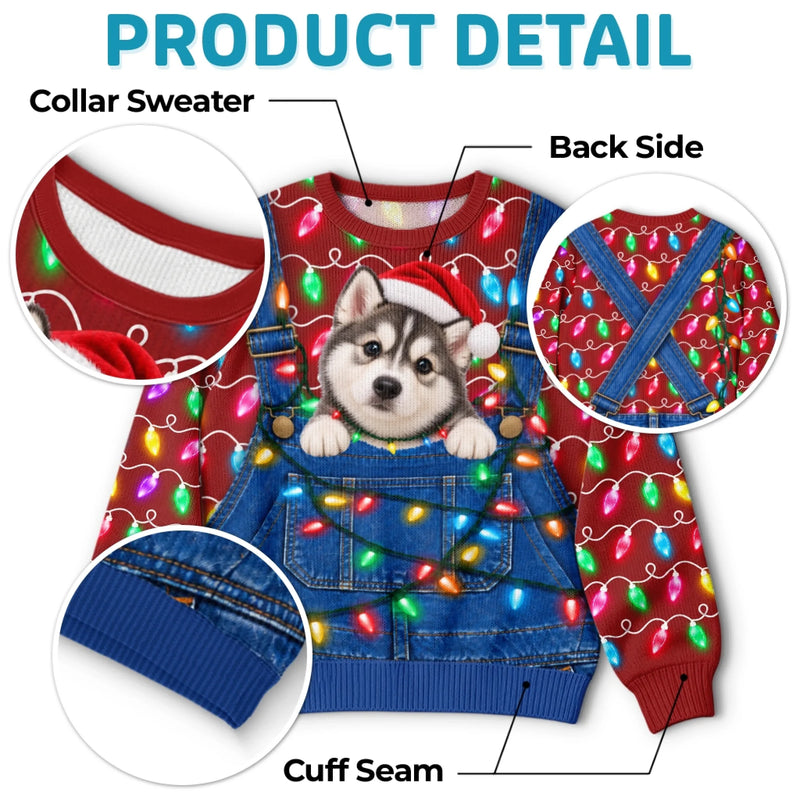 Custom Pet Photo Santa Hat Husky Christmas Gifts For Dog Cat Lovers, Pet Lovers - Personalized Ugly Sweatshirt