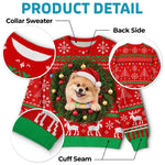 Custom Pet Photo Christmas Wreath Gifts For Dog And Cat Lovers - Personalized Ugly Sweatshirt