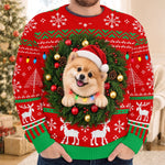 Custom Pet Photo Christmas Wreath Gifts For Dog And Cat Lovers - Personalized Ugly Sweatshirt
