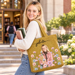 Custom Photo Birth Month Flowers Gifts For Women - Personalized Corduroy Tote Bag
