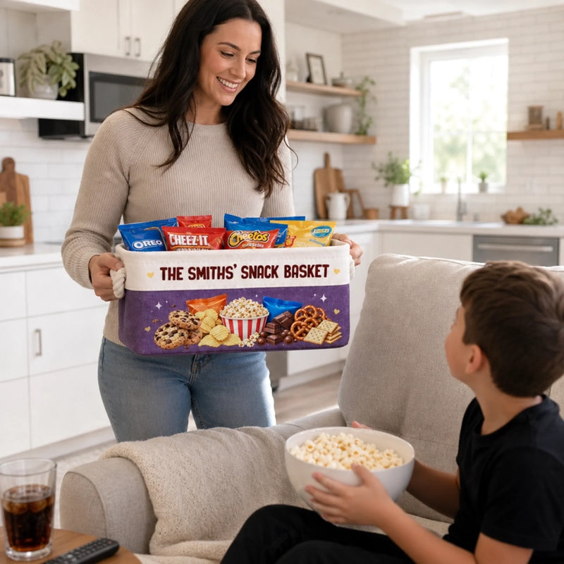 Custom Name Family Snack Basket Gifts - Personalized Storage Basket