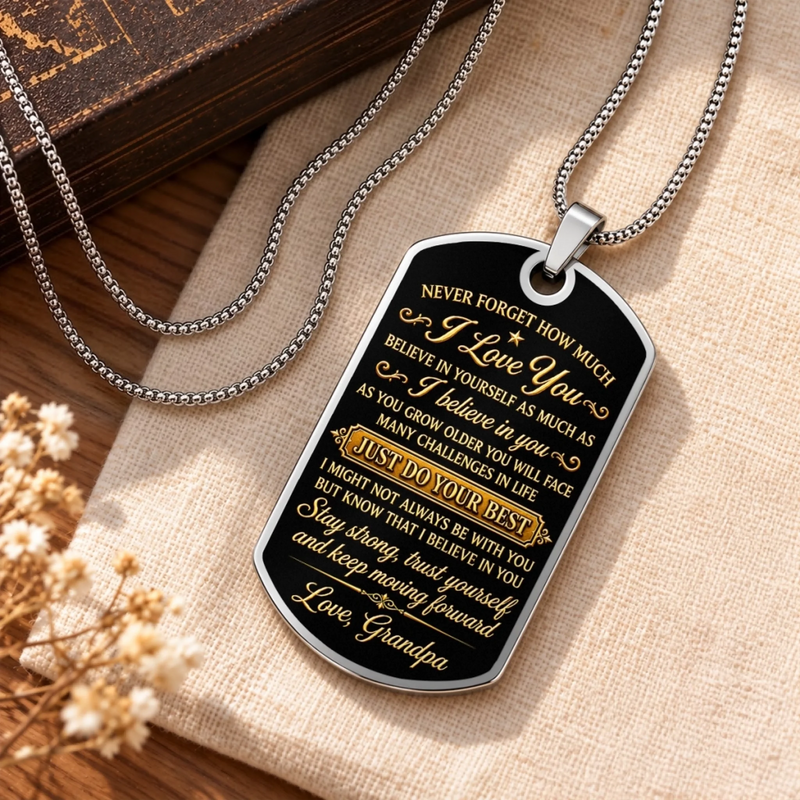 Custom Name Encouragement Gifts for Son and Grandson from Grandpa - Personalized Dog Tag Necklace