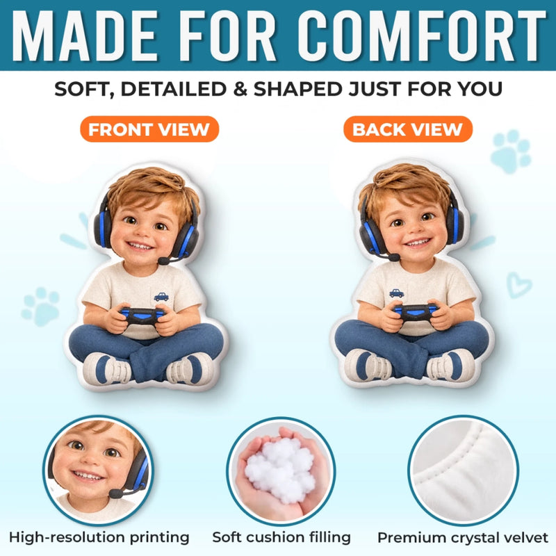 Custom Photo Gamer Gifts for Kids - Personalized Shaped Pillow