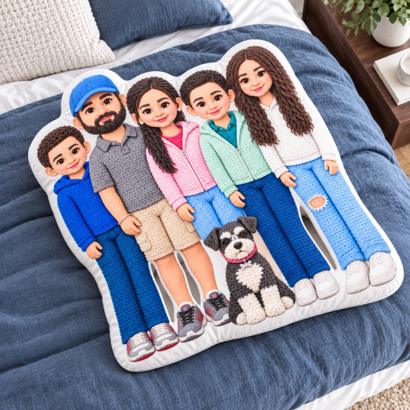 Custom Photo Crochet Character Family Gifts - Personalized Shaped Pillow