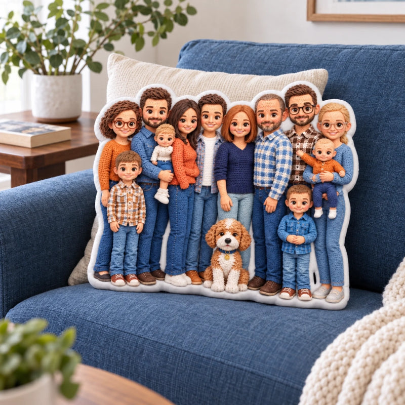 Custom Photo Crochet Character Family Gifts - Personalized Shaped Pillow