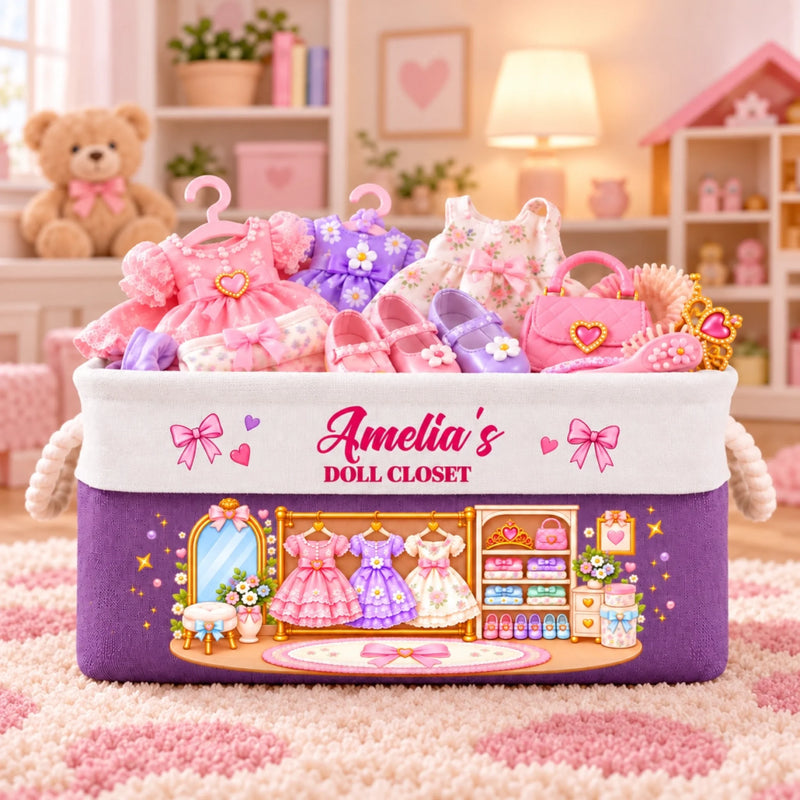 Custom Name Doll Closet Gifts For Kids & Girls - Personalized Storage Basket