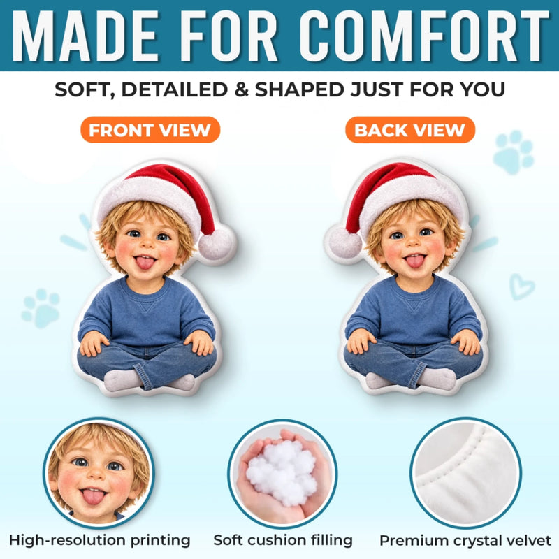 Custom Photo Santa Character Christmas Gifts for Kids - Personalized Shaped Pillow