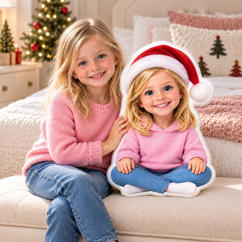 Custom Photo Santa Character Christmas Gifts for Kids - Personalized Shaped Pillow