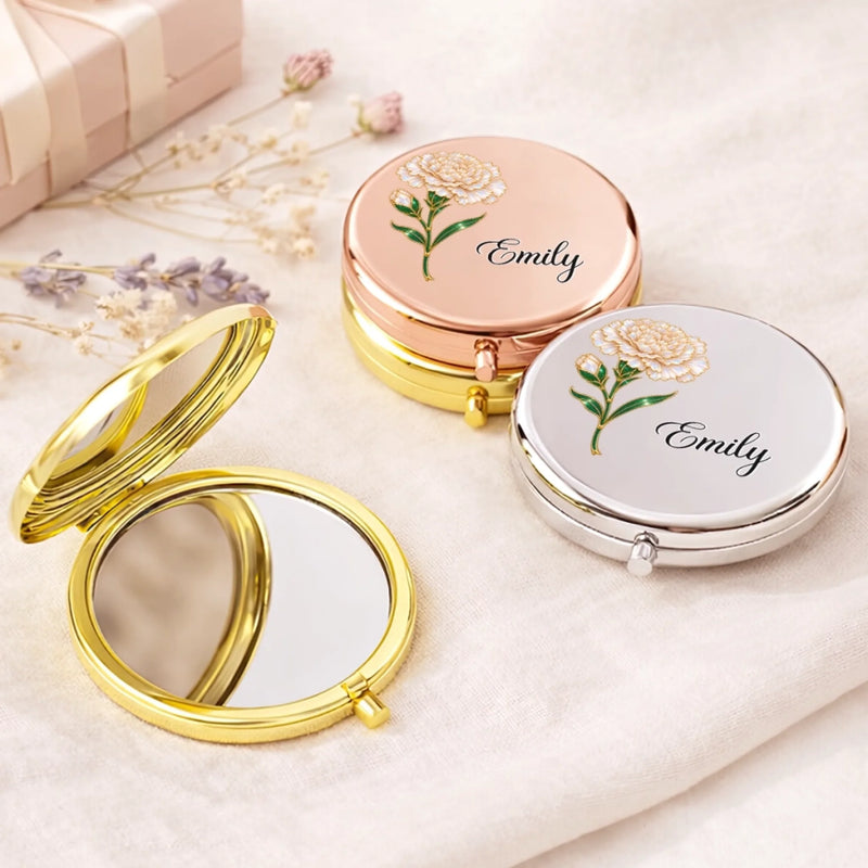 Custom Name Blooming Flower Gifts For Women - Personalized Compact Mirror