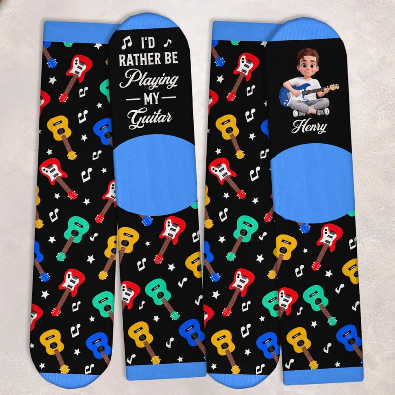 Custom Name Guitar Gifts for Guitar Players - Personalized Crew Socks
