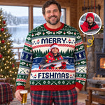Custom Photo Fishmas Christmas Gifts for Anglers - Personalized Ugly Sweatshirt