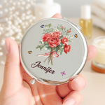 Custom Name Rose and Butterfly Bouquet Gifts For Women - Personalized Compact Mirror