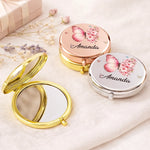 Custom Name Butterfly Floral Gifts For Women - Personalized Compact Mirror