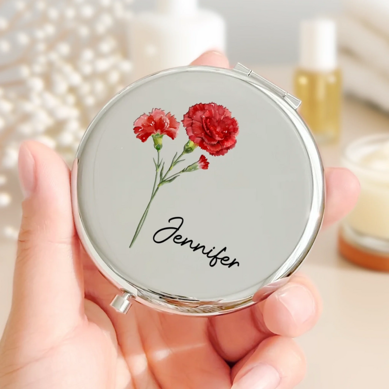 Custom Name Flower Gifts For Women - Personalized Compact Mirror