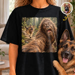 Custom Pet Photo Chasing Bigfoot Gifts For Dog And Cat Lovers - Personalized Comfort T-Shirt
