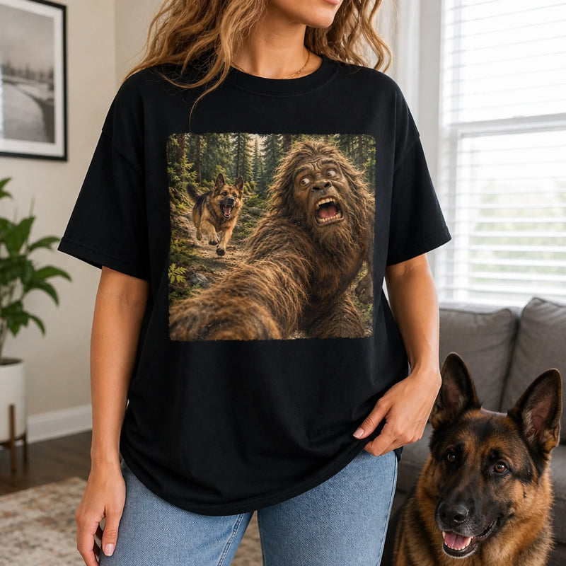 Custom Pet Photo Chasing Bigfoot Gifts For Dog And Cat Lovers - Personalized Comfort T-Shirt