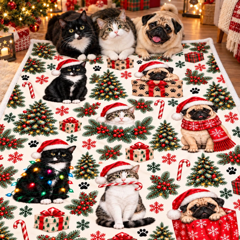Custom Pet Photo Pattern Christmas Gifts For Dog And Cat Lovers - Personalized Blanket