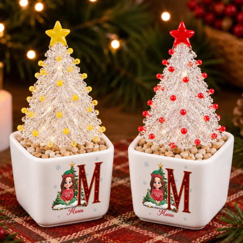 Custom Name Initial Christmas Tree Gifts For Family - Personalized Glass Everlasting Christmas