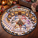 Custom Name Christmas Snowman Family Decor - Personalized Quilted Round Mat