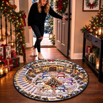 Custom Name Christmas Snowman Family Decor - Personalized Quilted Round Mat