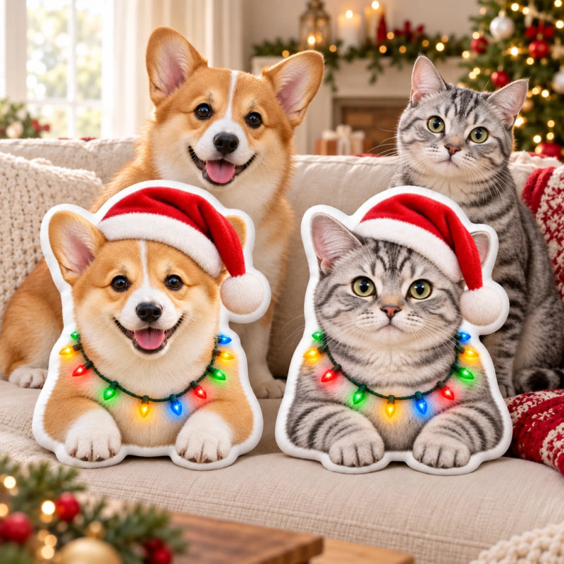 Custom Pet Photo Christmas Gifts For Dog And Cat Lovers - Personalized Shaped Pillow