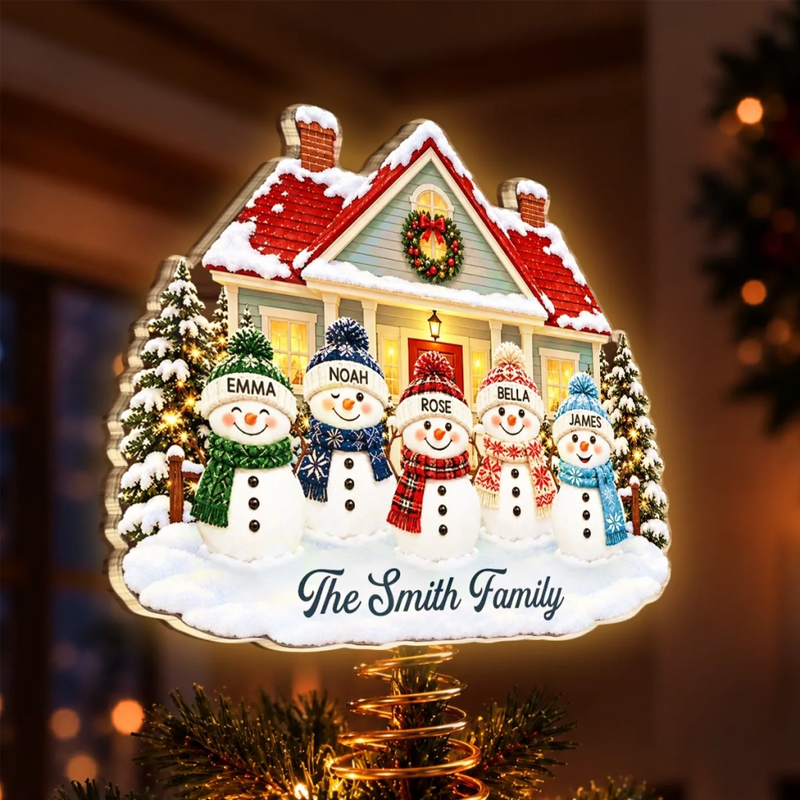 Custom Name Snowman Christmas Gifts For Families - Personalized LED Tree Topper
