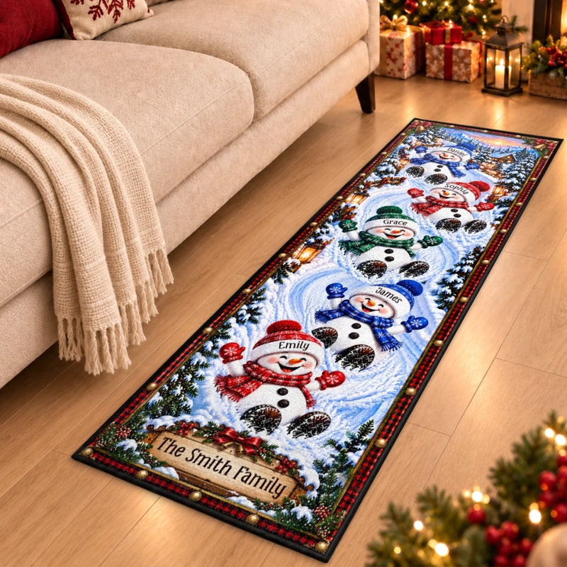 Custom Name Christmas Snowman Family Decor - Personalized Runner Rug