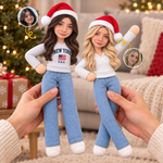 Custom Photo Christmas Doll Gifts For Besties, Coworkers - Personalized Poseable Plush Doll