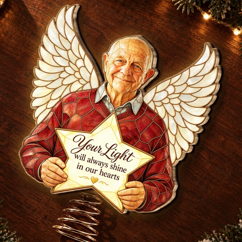 Custom Photo Memorial Angel Christmas Decor - Personalized LED Tree Topper