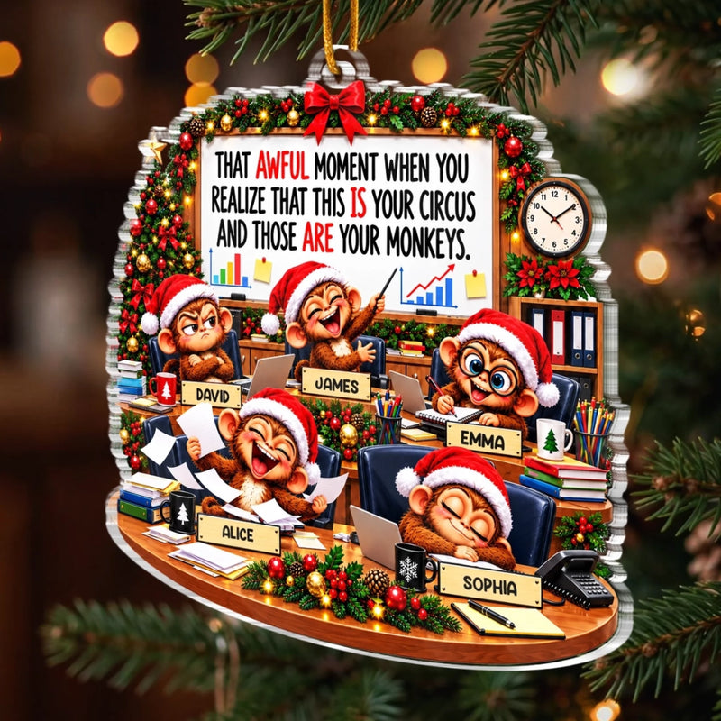 Custom Name Funny Christmas Monkey Gifts for Coworkers - Personalized Acrylic Ornament