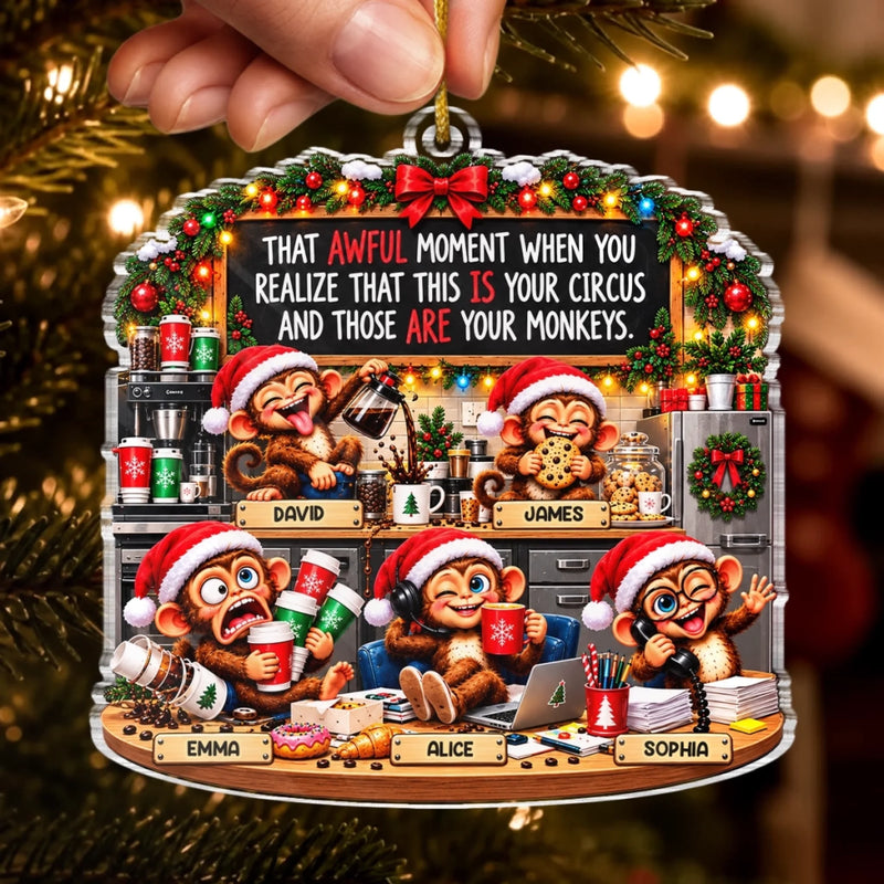 Custom Name Office Monkey Christmas Gifts for Coworkers and Work Besties - Personalized Acrylic Ornament