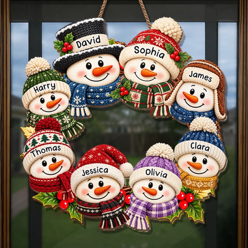 Custom Name Christmas Snowman Family Decor - Personalized Custom Shaped Wood Sign