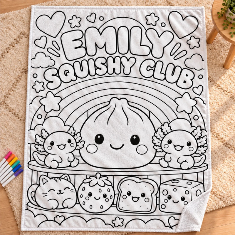 Custom Name Cute Squishy Club Gifts for Kids - Personalized Doodle Blanket